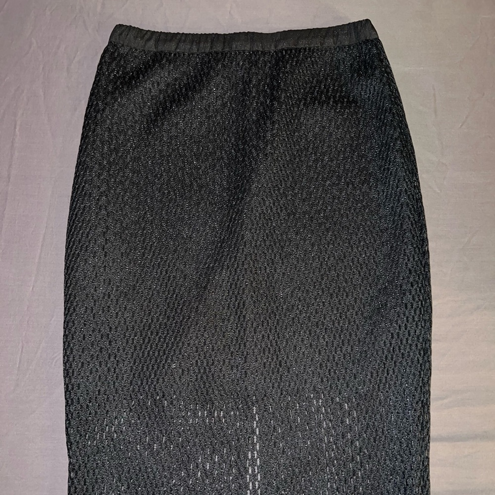 Black mesh like material midi skirt